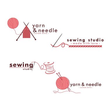 Terzi Dikiş Antika Logo Seti, İğne ve İplik Logo Seti, Moda Retro Basit Logosu, Vektör Tasarım Şablonu