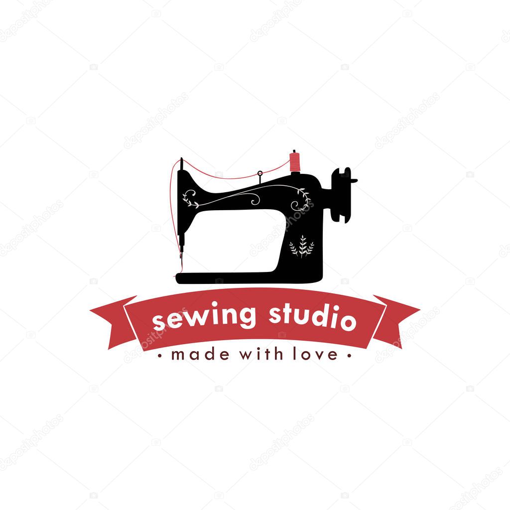 Sewing Machine Vintage Logo, Tailor Sewing Vintage Logo, Fashion Retro Simple Logo, Vector Design Template