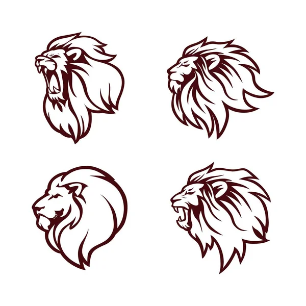 Kızgın Aslan Başı Logosu, Simge, İmza, Çizgi Düz Tasarım Vektörü Resmetme Şablonu