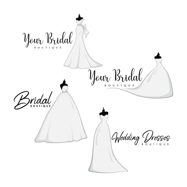 Μονόχρωμα Νυφικά Φορέματα Boutique Logo Ιδέες Σετ Mannequin Μόδα Όμορφη — Διανυσματικό Αρχείο