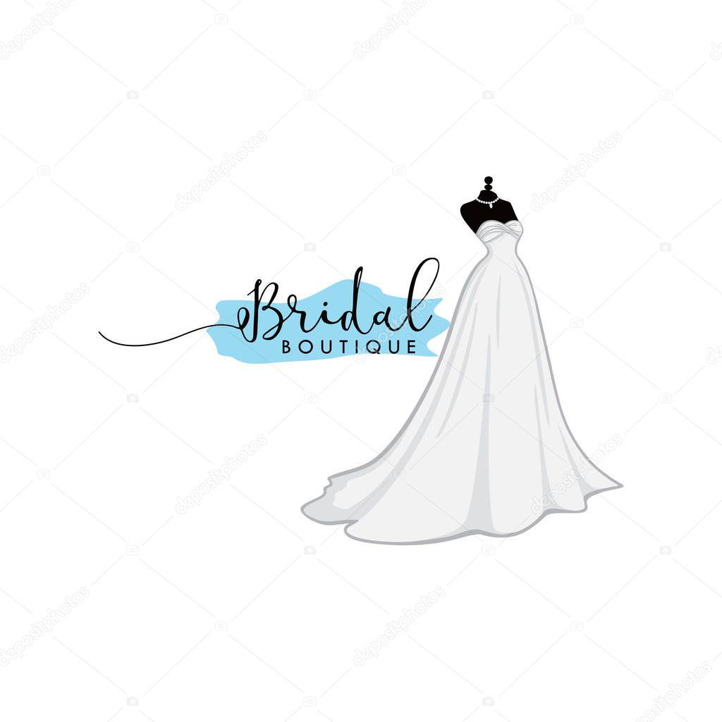 Monochrome Bridal Dress Boutique Logo Ideas, Fashion, Beautiful Bride, Vector Design Template