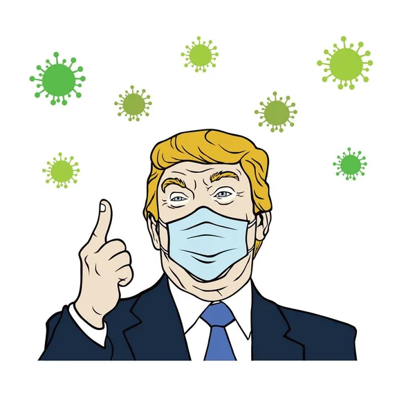 Donald Trump Maskeli Corona Virüsü, Covid-19, Düz Tasarım, Vektör Tasarımı.