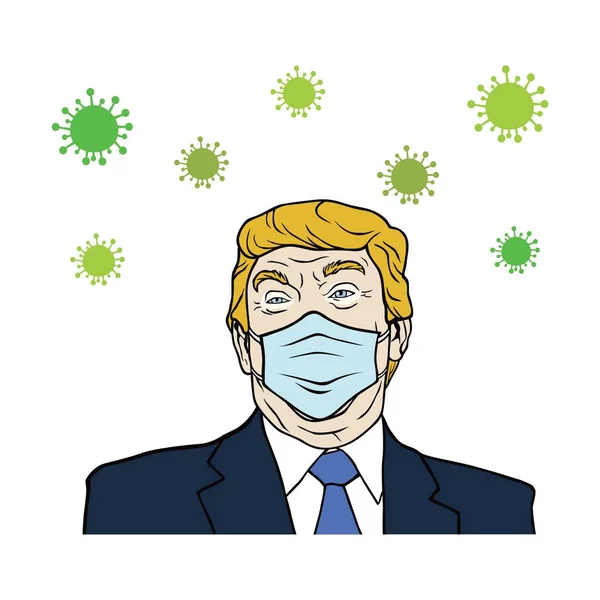 Donald Trump Maskeli Corona Virüsü, Covid-19, Düz Tasarım, Vektör Tasarımı.