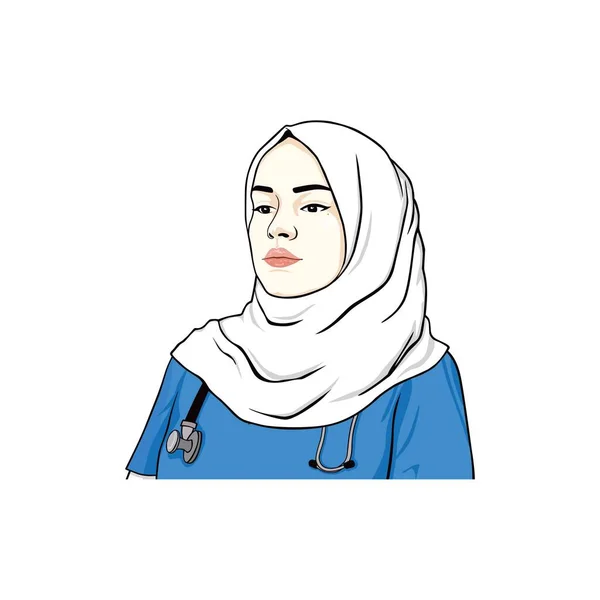 Indah Hijab Nurse Illustration Vector Design Template - Stok Vektor