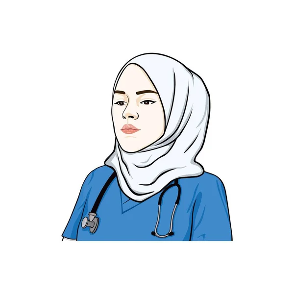 Indah Hijab Nurse Illustration Vector Design Template - Stok Vektor