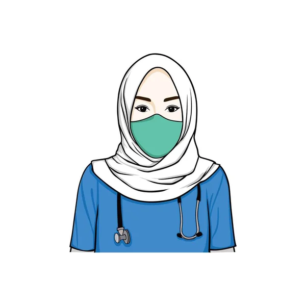 Piękny Hidżab Pielęgniarka Noszenie Healty Maska Ilustracja Wektor Projekt Szablon — Wektor stockowy