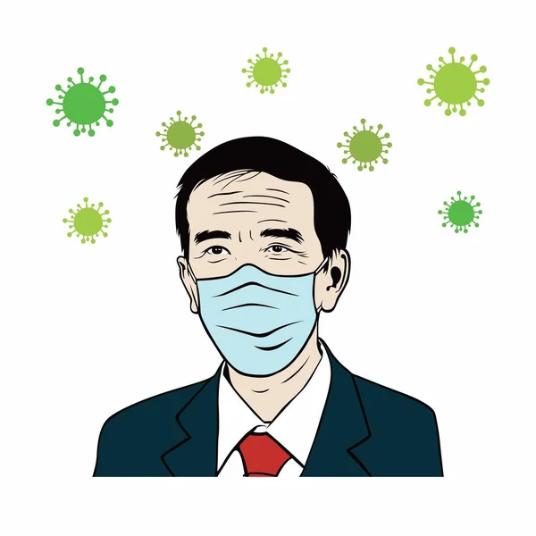 インドネシアのジョコ ウィドド大統領 健康なマスクを身に着けているコロナウイルス Covid フラットベクトルデザイン — ストックベクタ