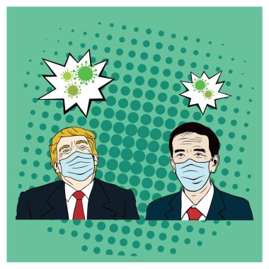 Donald Trump, Sağlıklı Maske Giyen Joko Widodo, Corona Virüsü, Covid-19, Düz Vektör Tasarım Şablonu