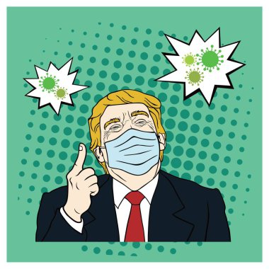 Donald Trump Maskeli Corona Virüsü, Covid-19, Düz Tasarım Pop Sanat Vektörü Tasarımı
