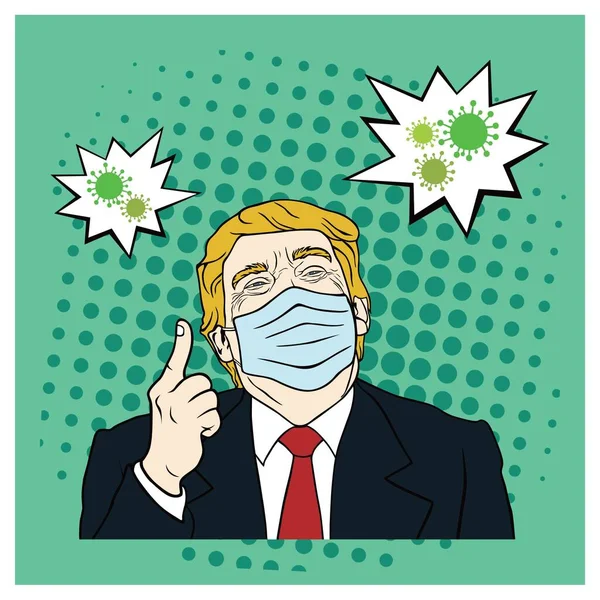 Donald Trump Noszenie Maski Wirus Corona Covid Flat Design Pop — Wektor stockowy