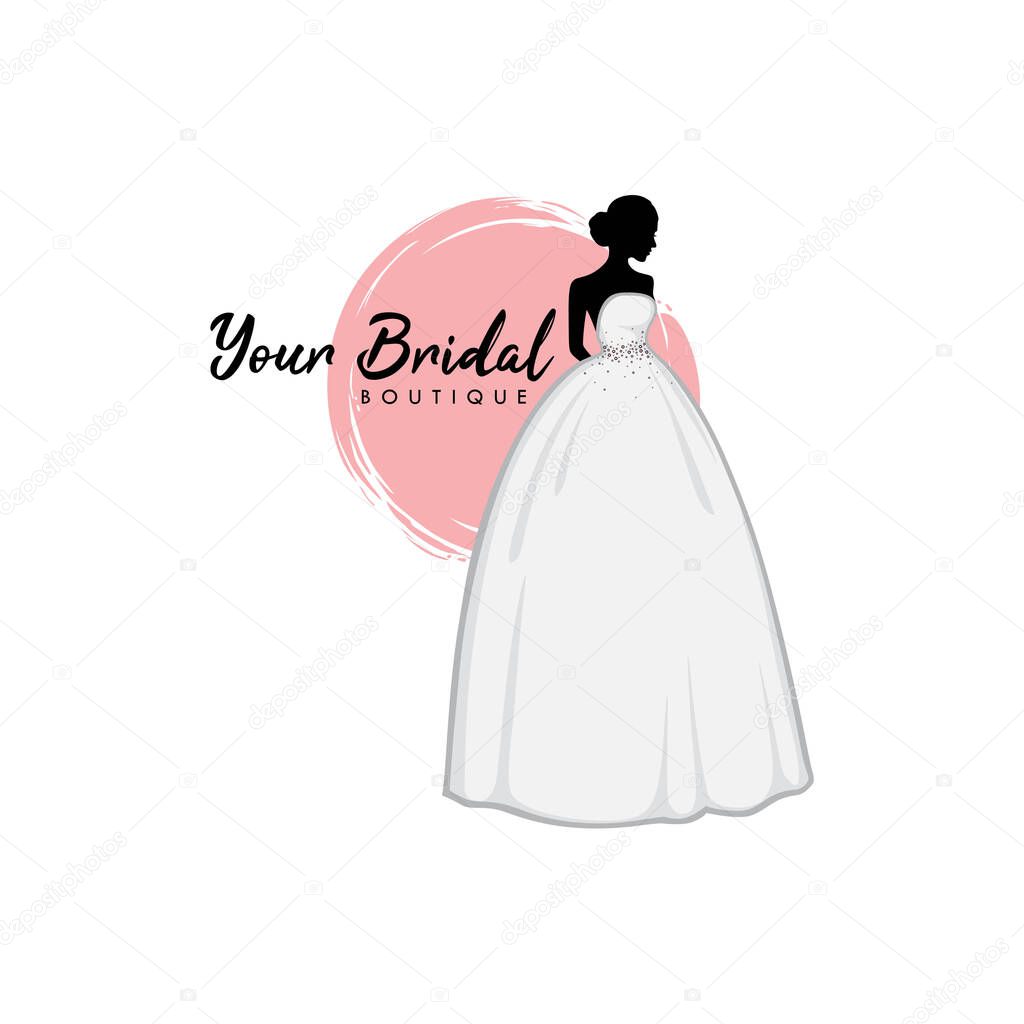 Monochrome Bridal Boutique Logo, Sign, Icon, Mannequin, Fashion, Beautiful Bride, Vector Design Template