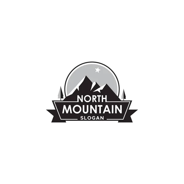 Mountain logo with north star, label or badge vector design element. Stock Vector