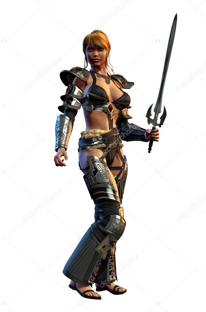 amazon warrior armed with sword, 3d rendering