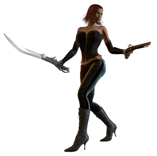 Fantasy Harcos Lány Felfegyverkezve Karddal Fegyverrel — Stock Fotó