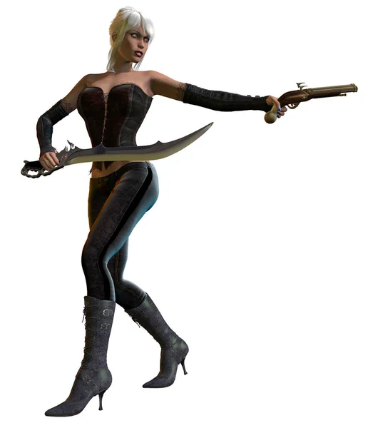 Fantasy Warrior Girl Armed Sword Gun — Stock Photo, Image