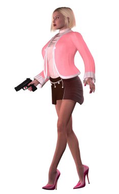 Silahlı zarif bayan, 3 boyutlu illüstrasyon