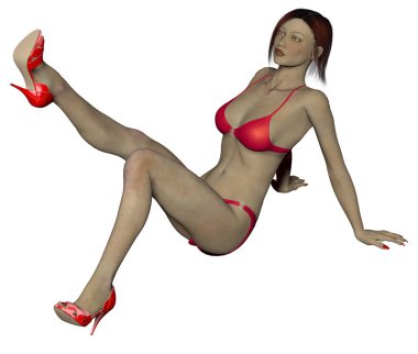 Kırmızı ayakkabılı ve iç çamaşırlı seksi kız.