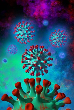 Kandaki virüs, insan vücudundaki bakteri, 3 boyutlu illüstrasyon