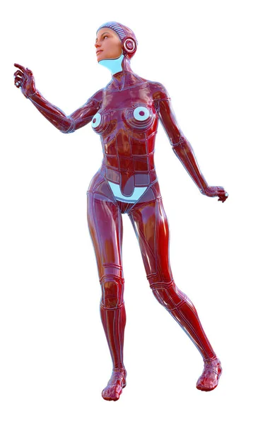 赤いスーツを着たサイボーグの女性3Dイラスト — ストック写真