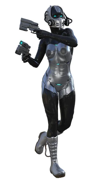 Robot Armado Con Armas Chica Cyborg Ilustración —  Fotos de Stock