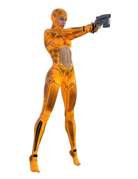 Cyborg Woman Gun Illustration — Stock Photo, Image