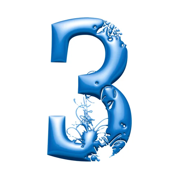 3Dシンボル 数字3 青の金属アルファベット 3Dイラスト — ストック写真