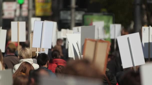 Une foule de manifestants marchant agitant en grève contre le gouvernement . — Video