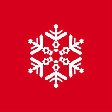 Kırmızı bir arka plan üzerinde kar taneleri vektör Illustration. Web siteleri için grafik simge.