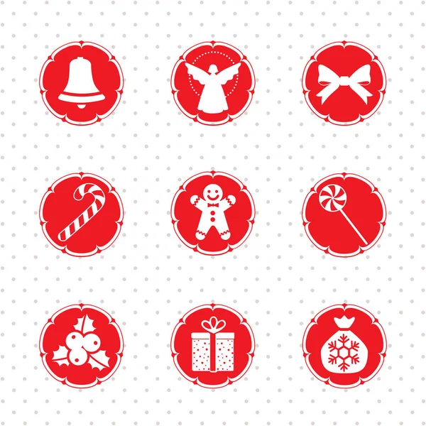 Icone Capodanno Con Elementi Tipici Delle Festività Illustrazione Vettoriale Rosso — Vettoriale Stock