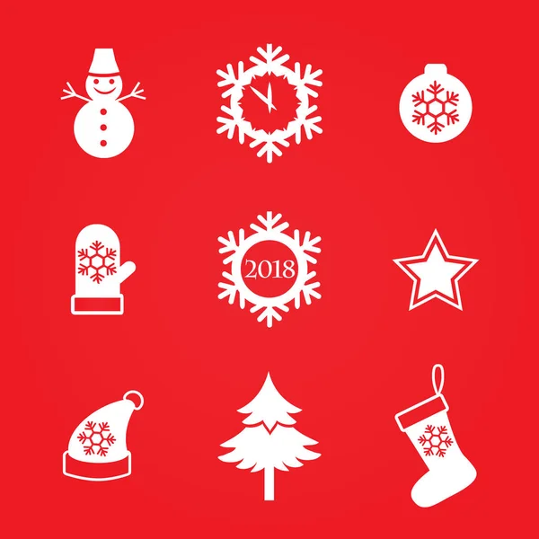 Iconos Año Nuevo Con Elementos Típicos Vacaciones Ilustración Vectorial Rojo — Vector de stock