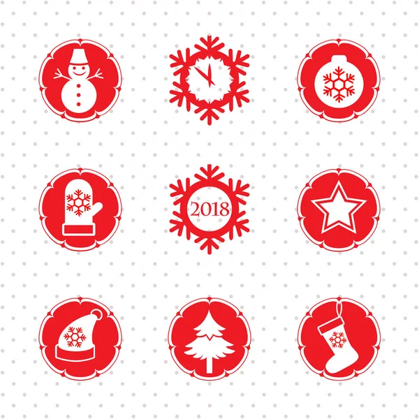 Iconos Año Nuevo Con Elementos Típicos Vacaciones Ilustración Vectorial Rojo — Vector de stock