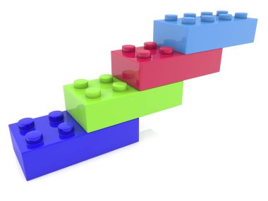 Oyuncak tuğla beyaz yerleştiricilerde dört renkte