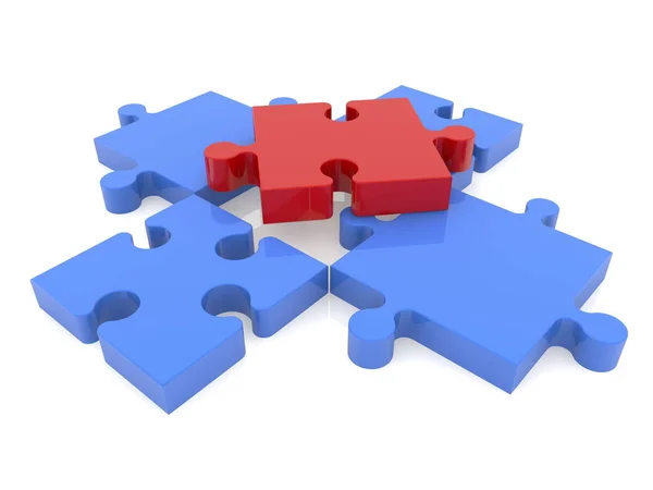 Puzzle pieces in red and blue colors on white — Stock Photo, Image