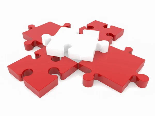 Puzzle piece in white on red color — Stock Photo, Image
