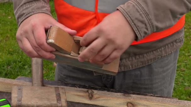 Menuisier de raboteuse à main enlever les copeaux — Video