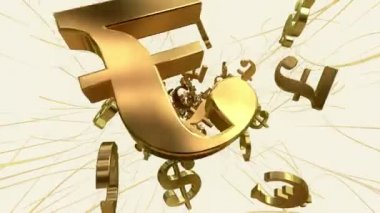 Uçan euro, dolar, pound işaretleri üzerine beyaz 