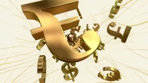 Flying euro,dollar,pound signs on white — Stock Video