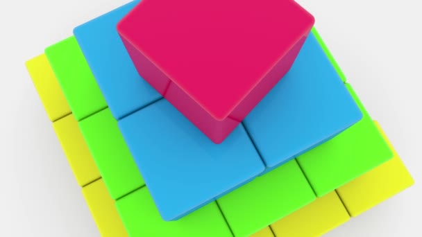 Pyramid of toy cubes in various colors — Stock Video