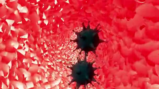 Летающие вирусы в красном туннеле — стоковое видео