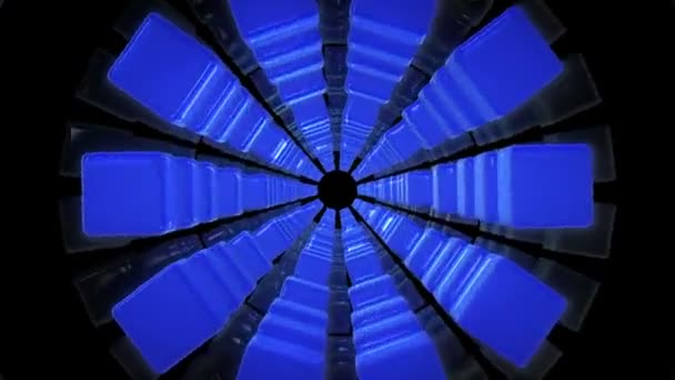 Tunel z krychlí v modré barvě na černém pozadí — Stock video