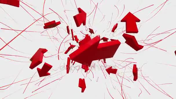 Vliegen weg pijlen in het rood op wit — Stockvideo