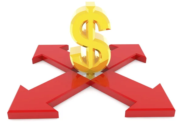 Dollar sign among the four arrows on white — Stock Photo, Image