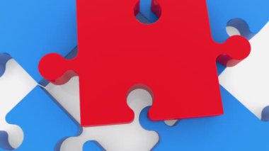 Puzzle parçaları kırmızı ve mavi beyaz 