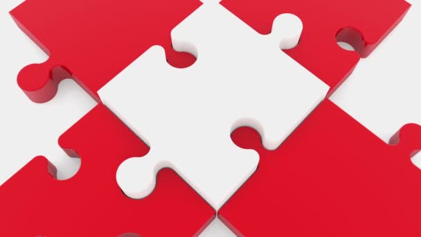 Puzzle piece in white on red color — Stock Video