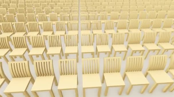 Rows with wooden chairs on white — Stock Video