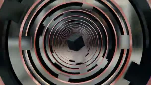 Tunnel abstrait en couleur métallique avec carré — Video