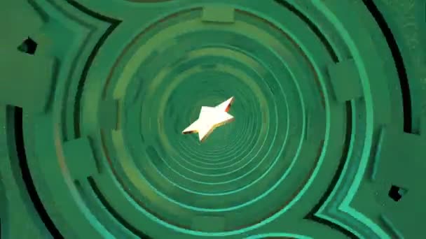 Тунель з літаючою зіркою посередині в зеленому кольорі — стокове відео