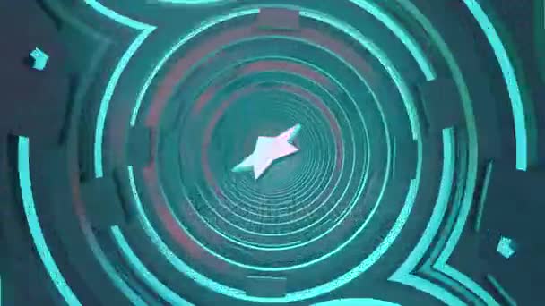 Tunnel mit fliegendem Stern in der Mitte in blauer Farbe — Stockvideo