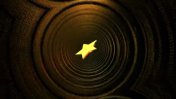 Túnel con estrella voladora en el centro en color dorado — Vídeos de Stock