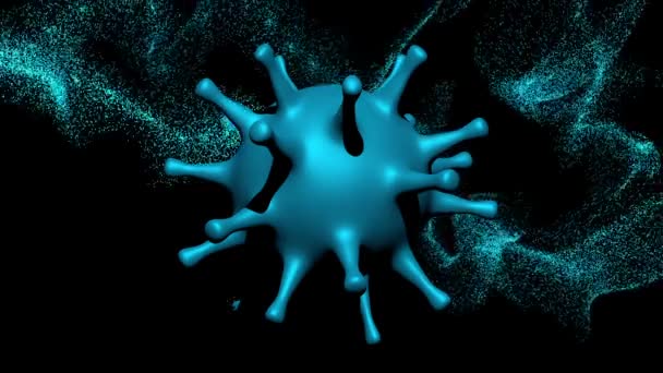 Virus in blau mit Partikeln im Hintergrund — Stockvideo